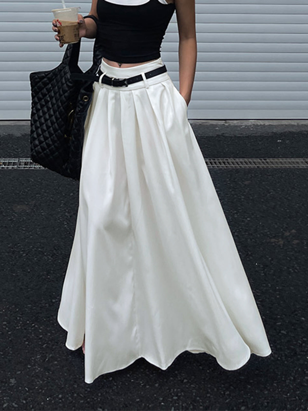 Belted Pleated Long Skirt-CALLISTARI