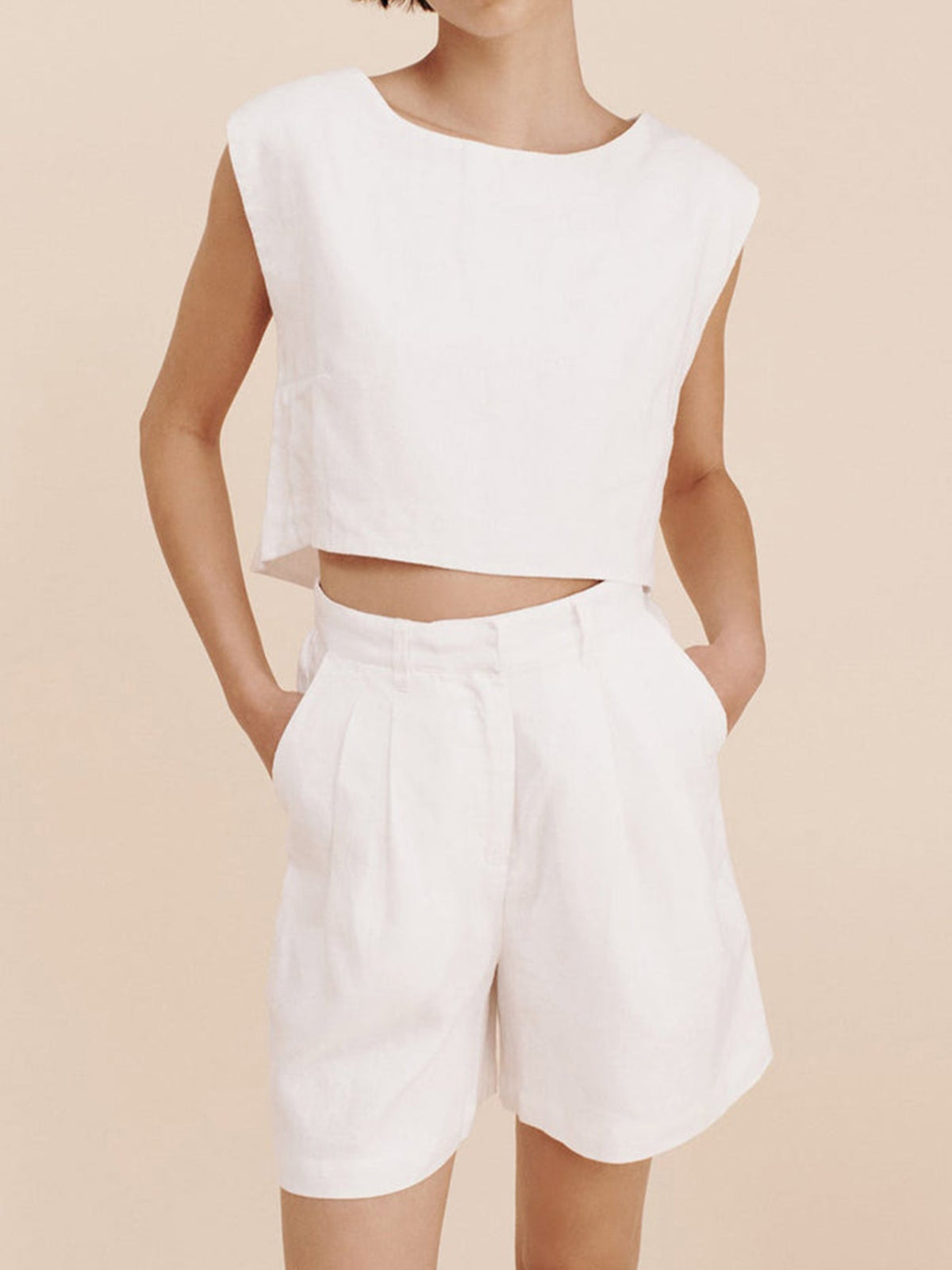 Solid Cotton Crop Top With Shorts Set-CALLISTARI