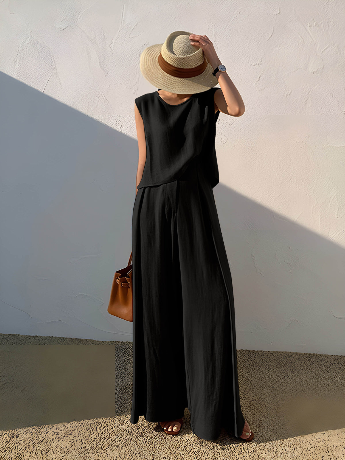 Linen Blends Casual Pants Set-Mesadic