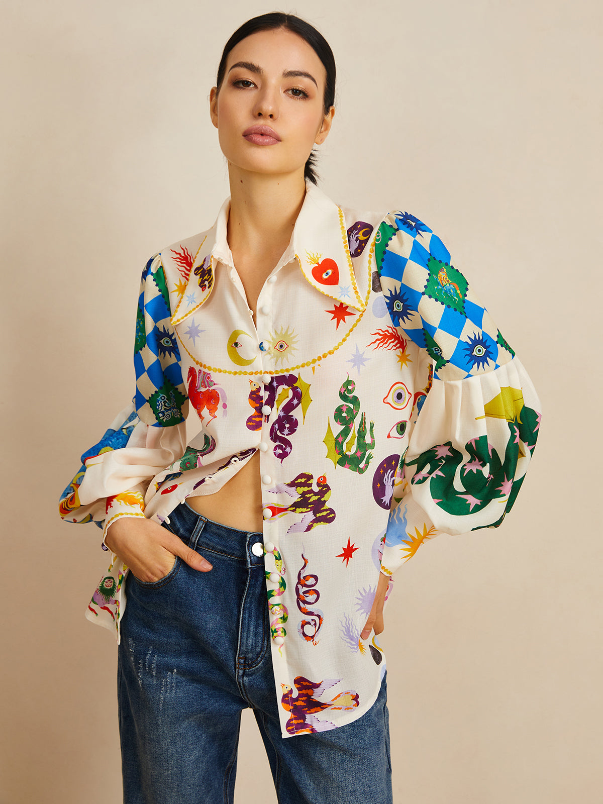 Callistari All Over Print Long Sleeve Shirt-CALLISTARI