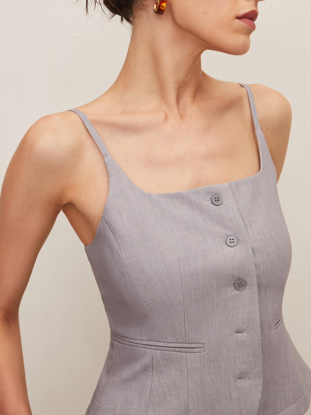 Pleated Sleeveless Plain Pants Set-CALLISTARI