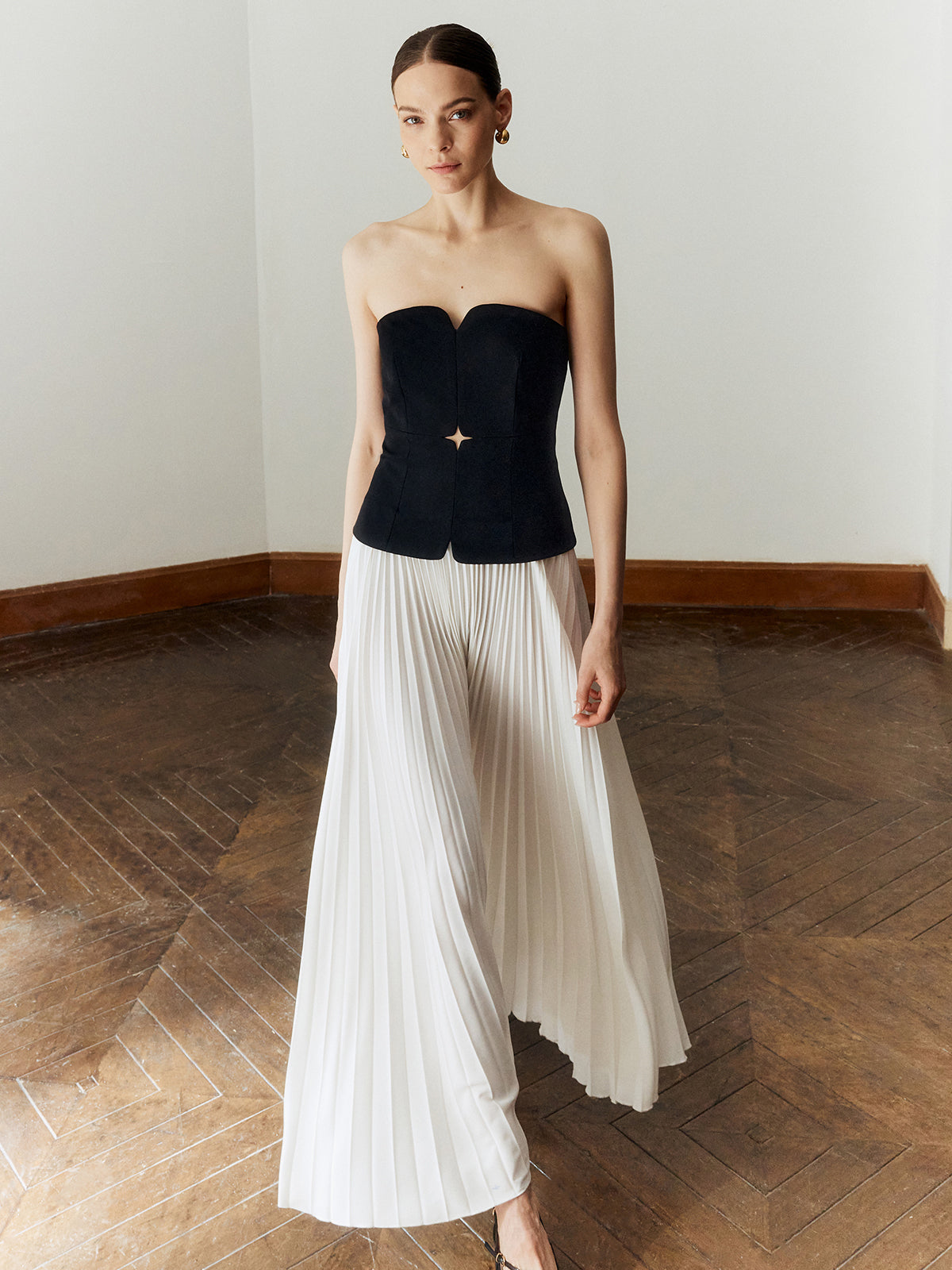 Off Shoulder Pleated Long Dress-Mesadic