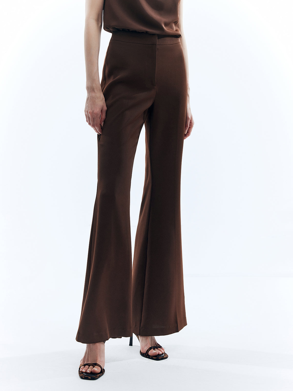 Callistari High Waist Solid Flare Pants-CALLISTARI