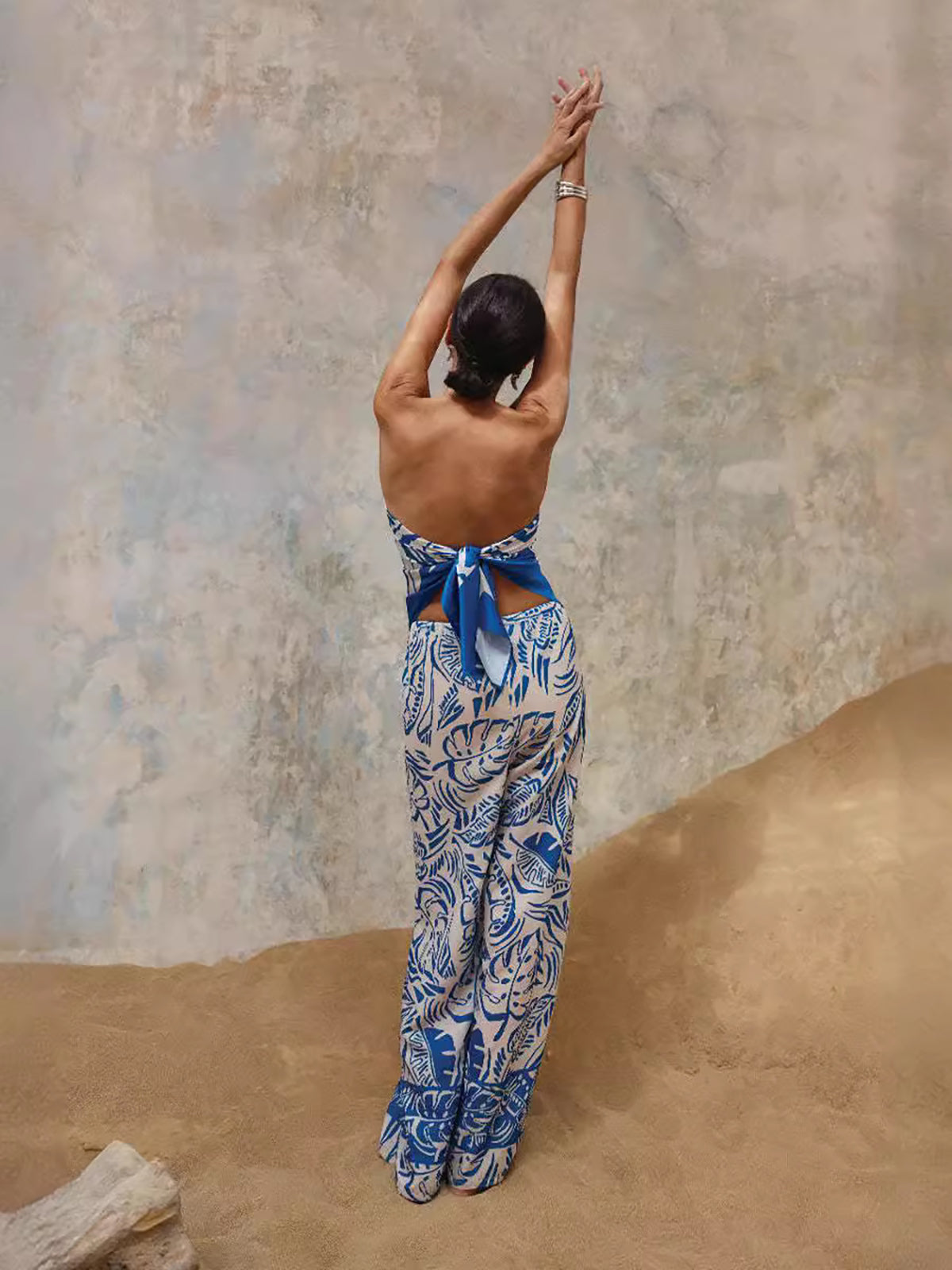 Plant Printed Scarf With Pants Set-CALLISTARI