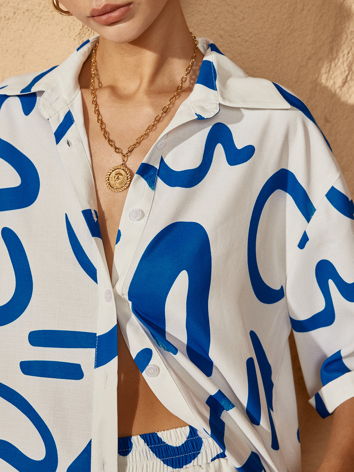 Print Drawstring Shift Shorts Set-Mesadic