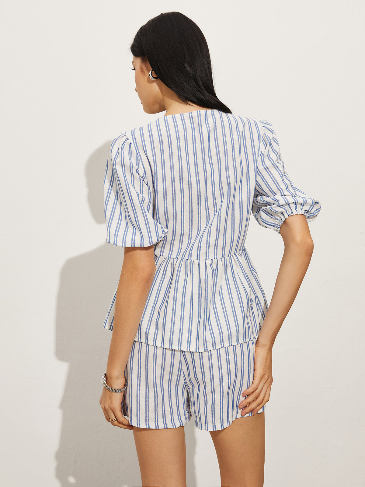 Tie-Front Stripe Shorts Set-Trafni