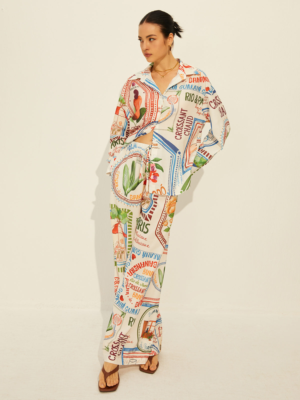 Printed Long Sleeve Pants Set-CALLISTARI