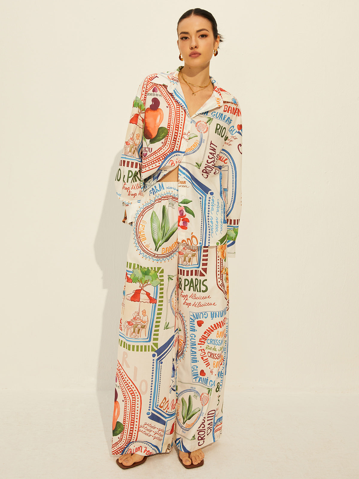 Printed Long Sleeve Pants Set-CALLISTARI