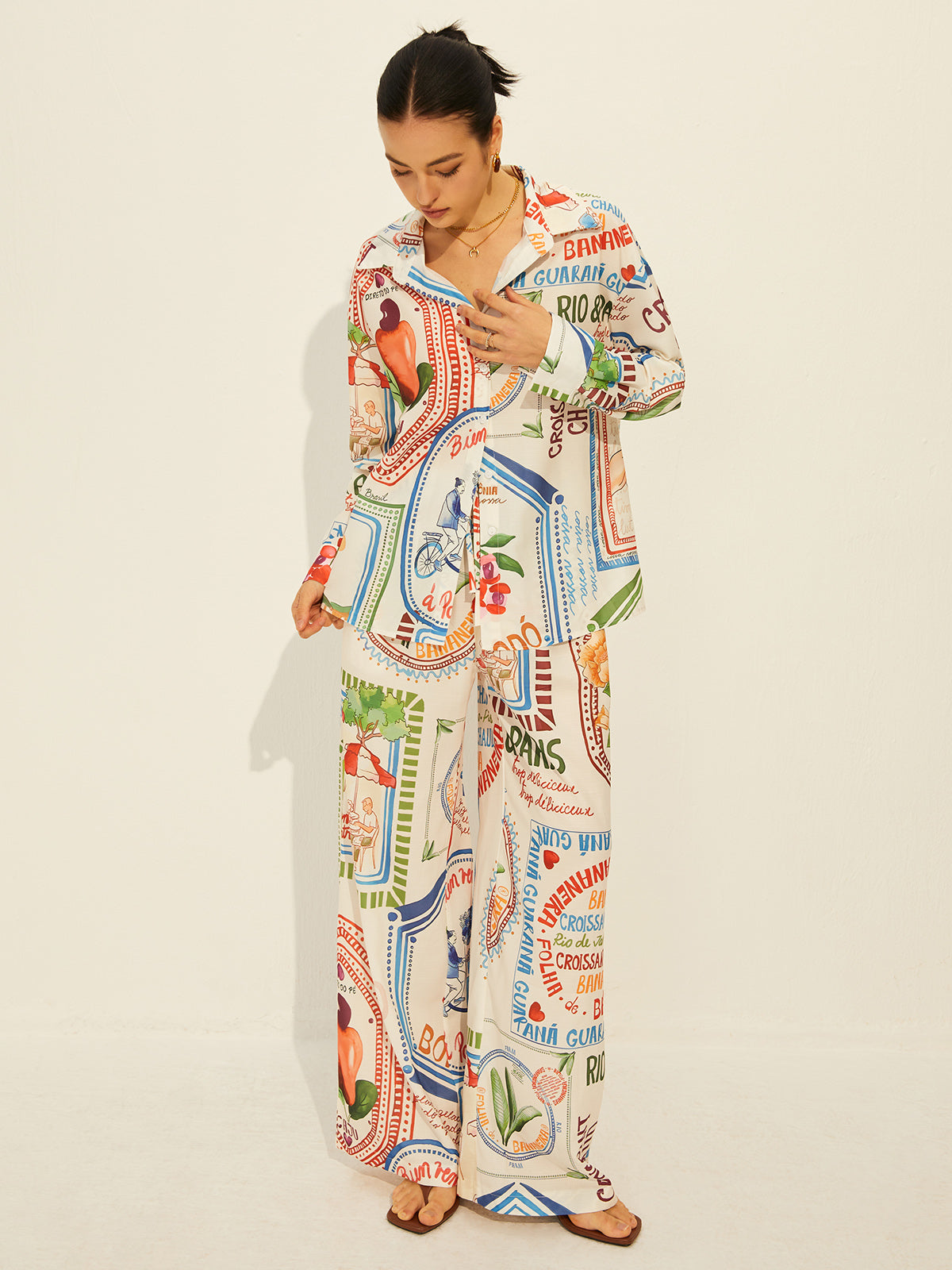 Printed Long Sleeve Pants Set-CALLISTARI