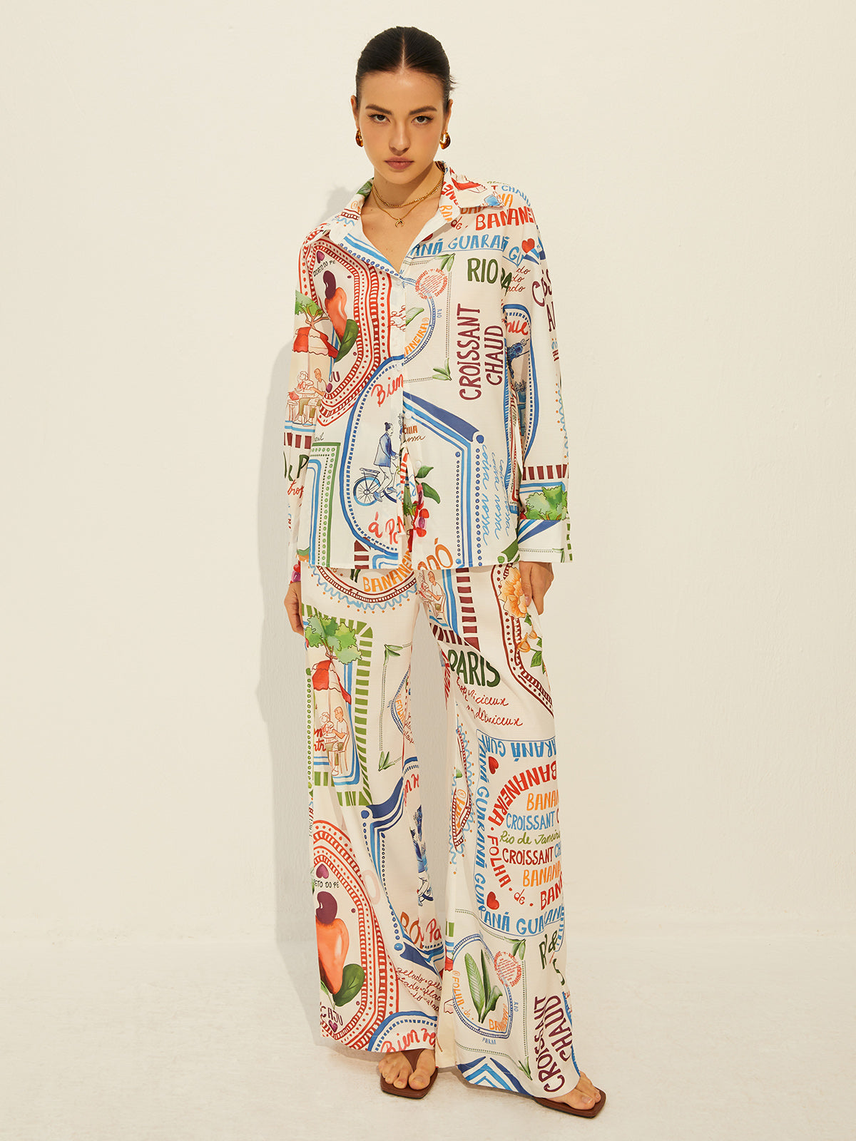Printed Long Sleeve Pants Set-CALLISTARI