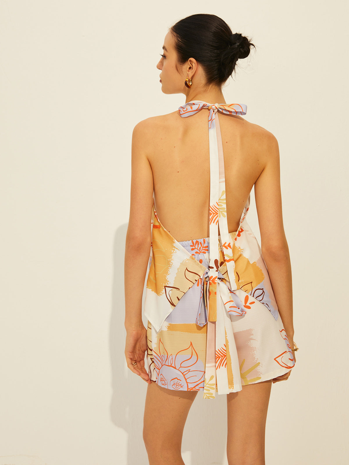 Lace-Up Backless Printed Shorts Set-CALLISTARI