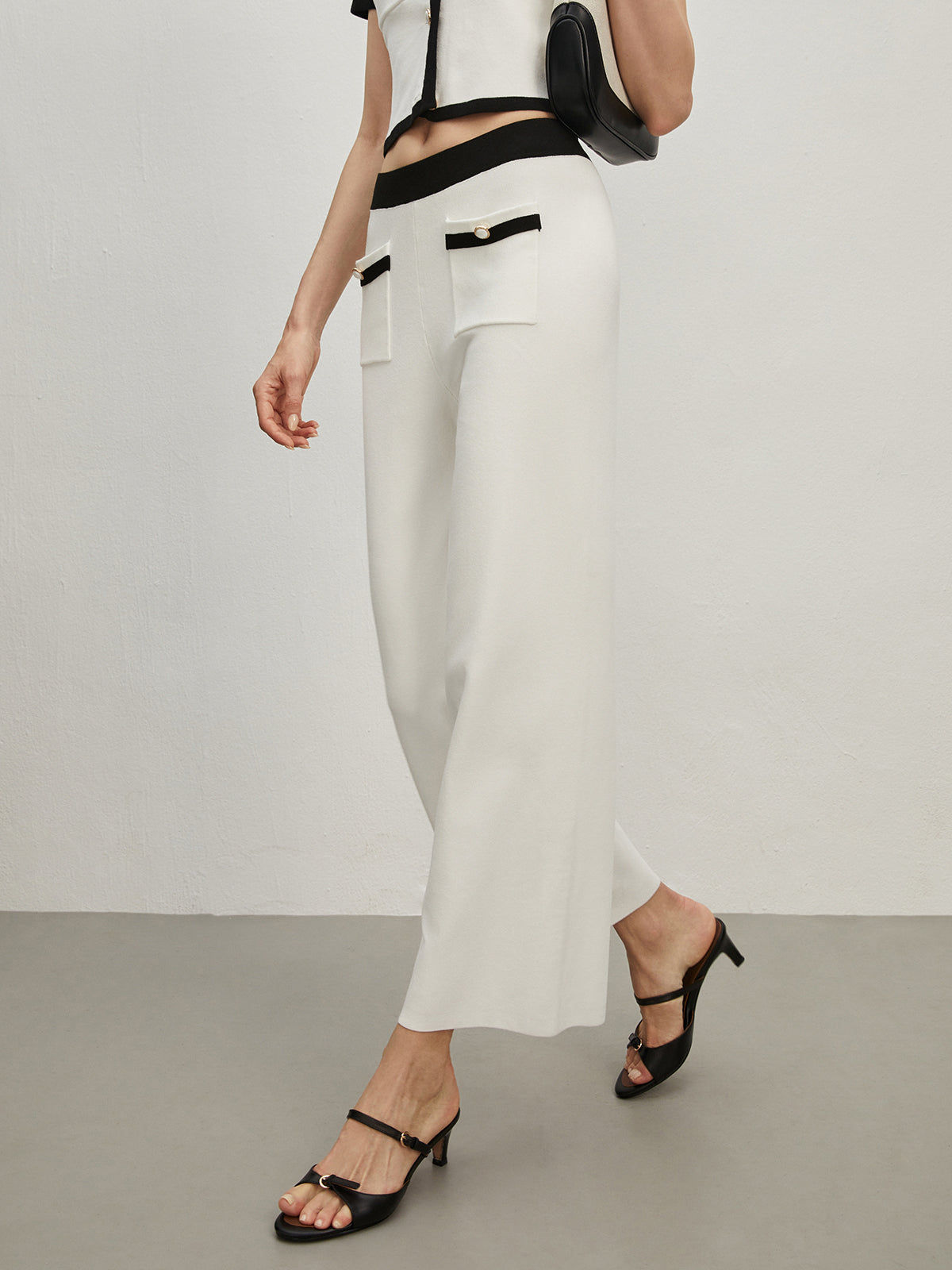 Contrast Trim Pockets Sweater Pants-CALLISTARI