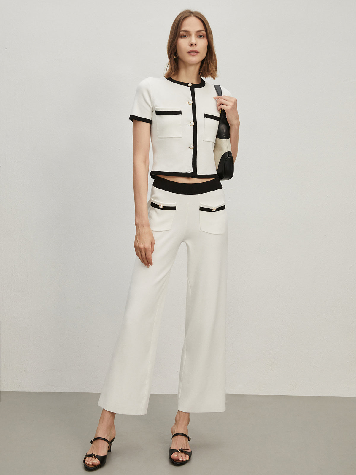 Contrast Trim Pockets Sweater Pants-CALLISTARI