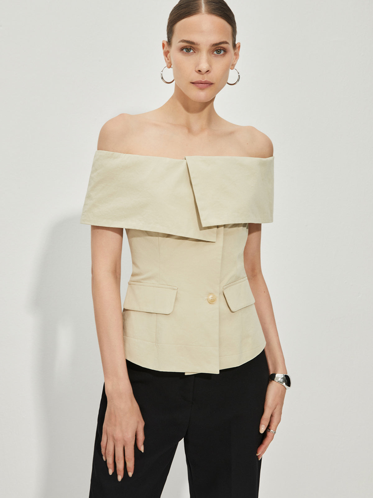 Slim Off-Shoulder Patchwork Blazer-CALLISTARI