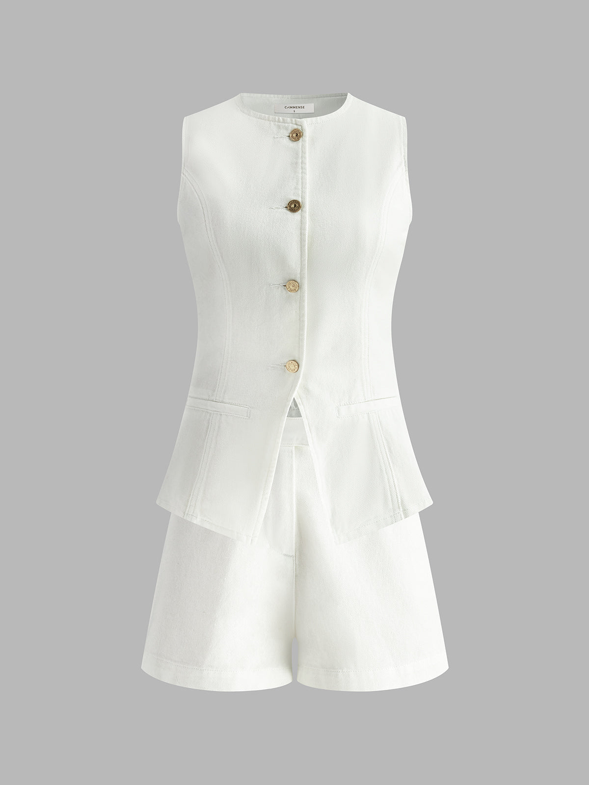 Denim Peplum Vest With Shorts Set-Mesadic