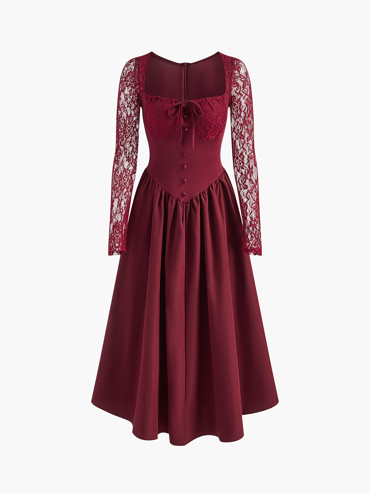 Callistari Pleated Lace Sleeve Long Dress-CALLISTARI