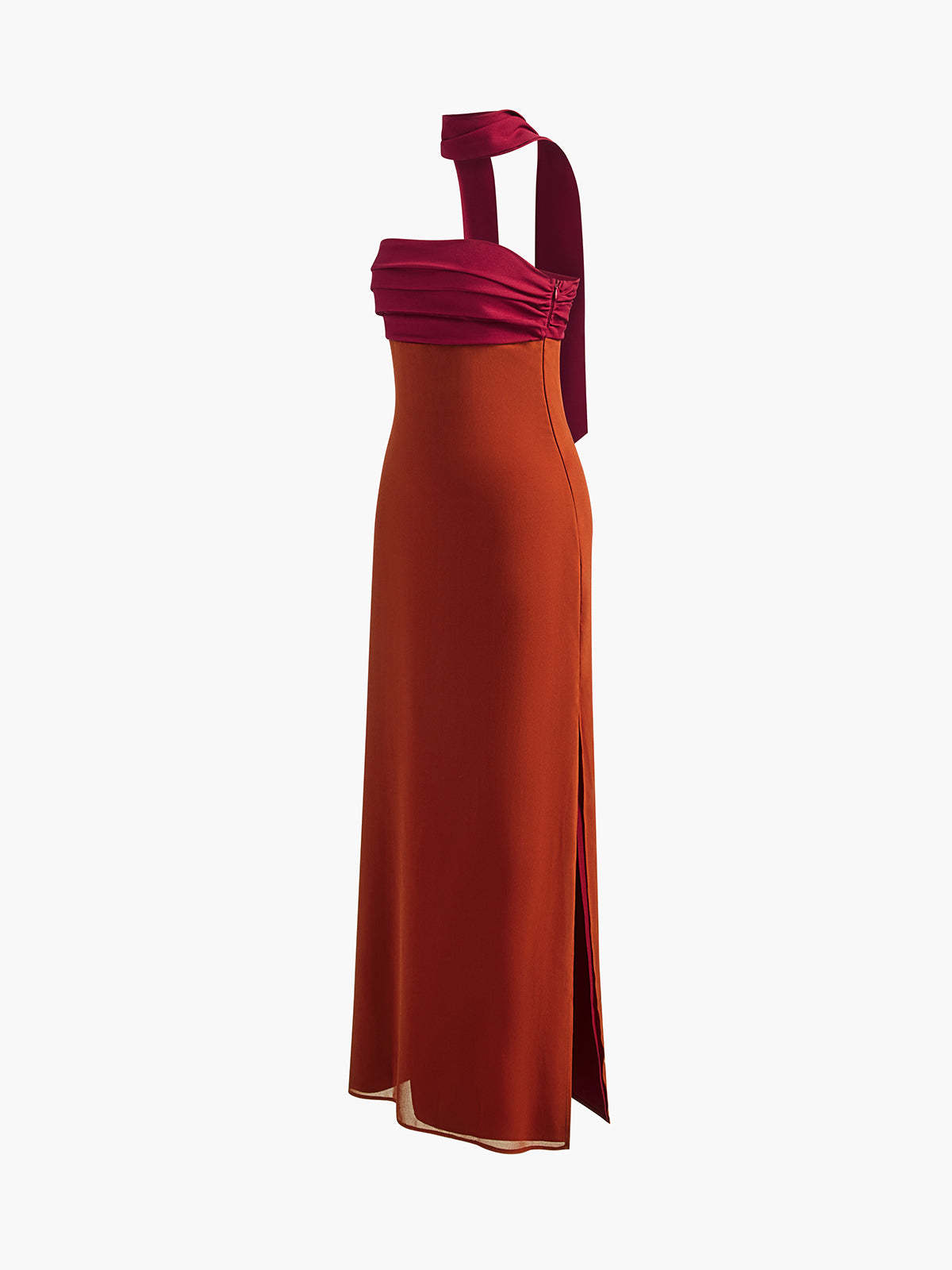 Callistari Elegant Pleated Panel Slit Long Dress-CALLISTARI