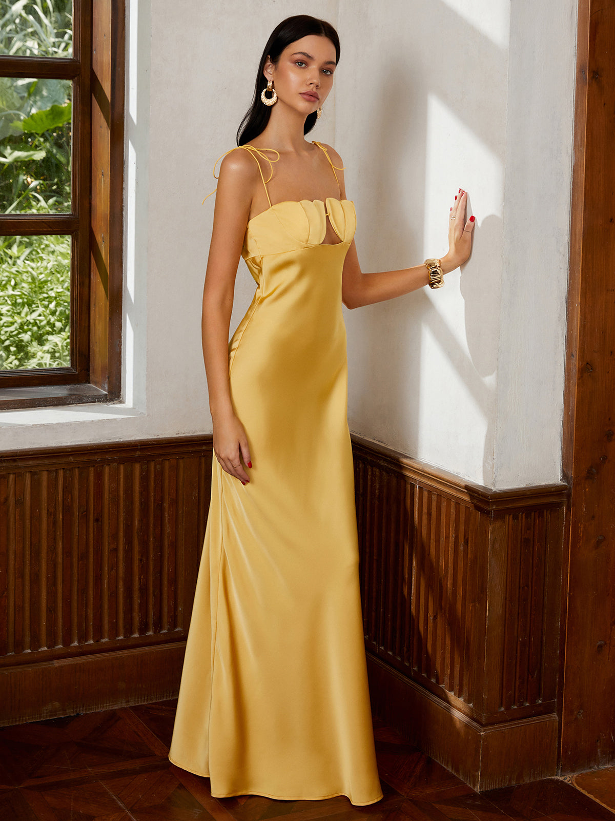 Petal Bandeau Lace Up Long Dress-Mesadic