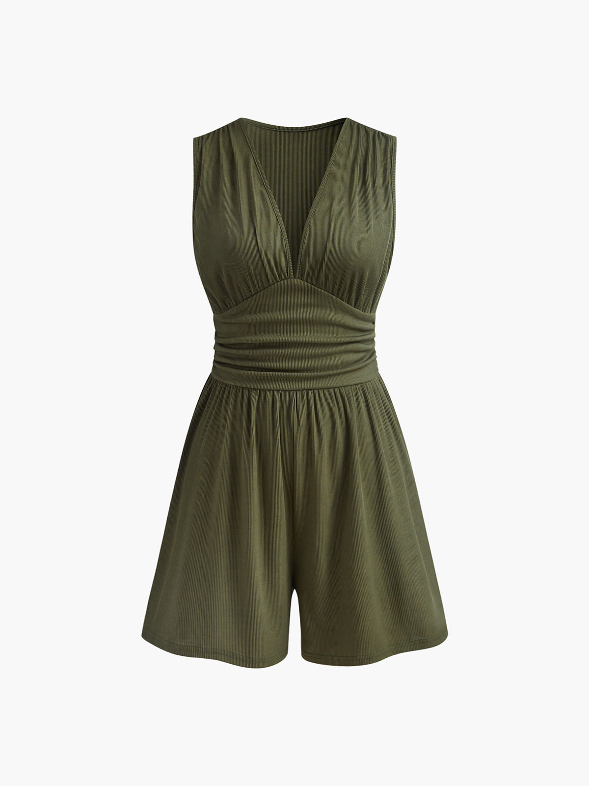 Sleeveless V-Neck Ribbed Jumpsuit-CALLISTARI