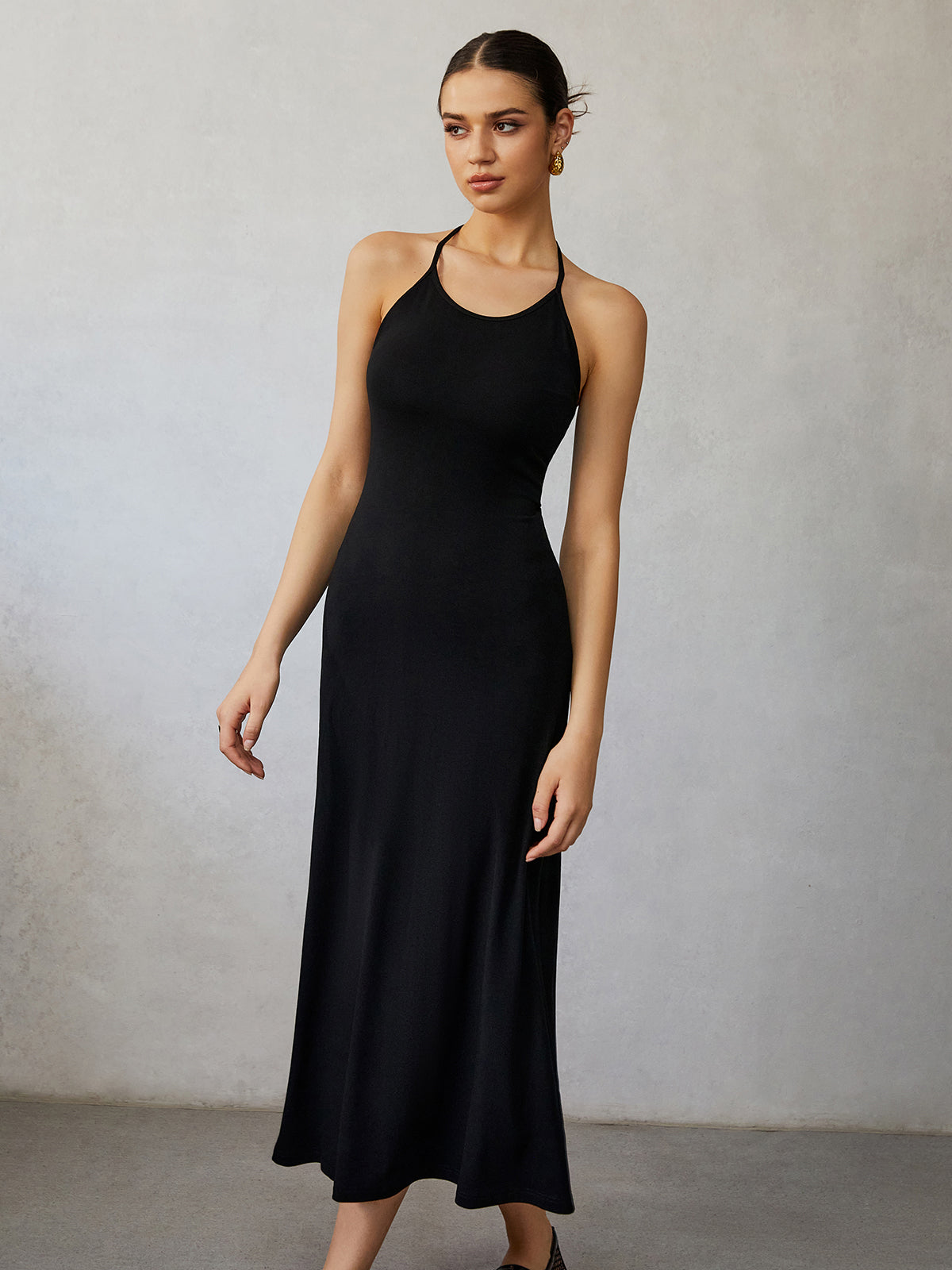 Callistari Halter Backless Midi Dress-CALLISTARI