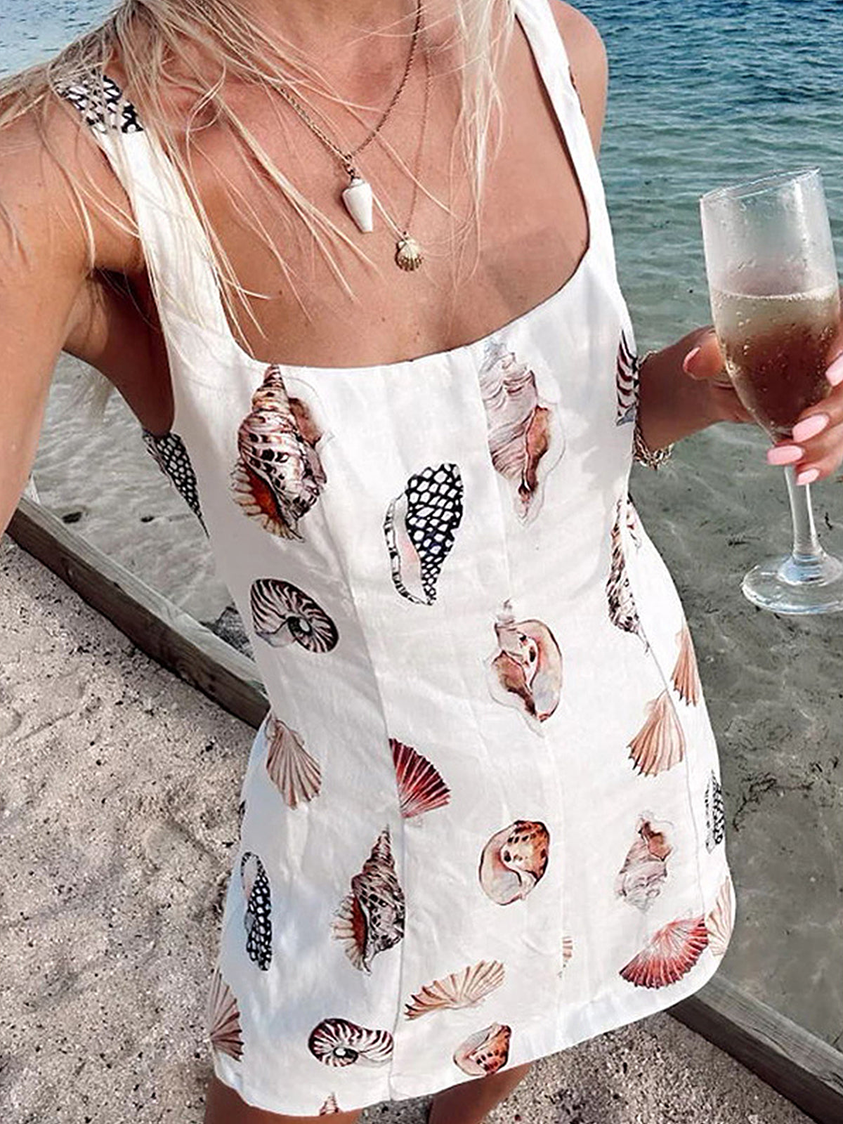 Callistari Print Cutout Square Neck Short Dress-CALLISTARI