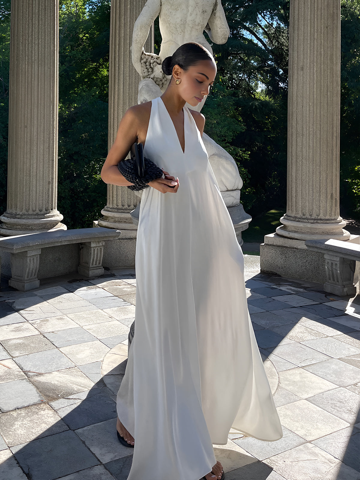 Callistari Halter V-Neck Sleeveless Long Dress-CALLISTARI