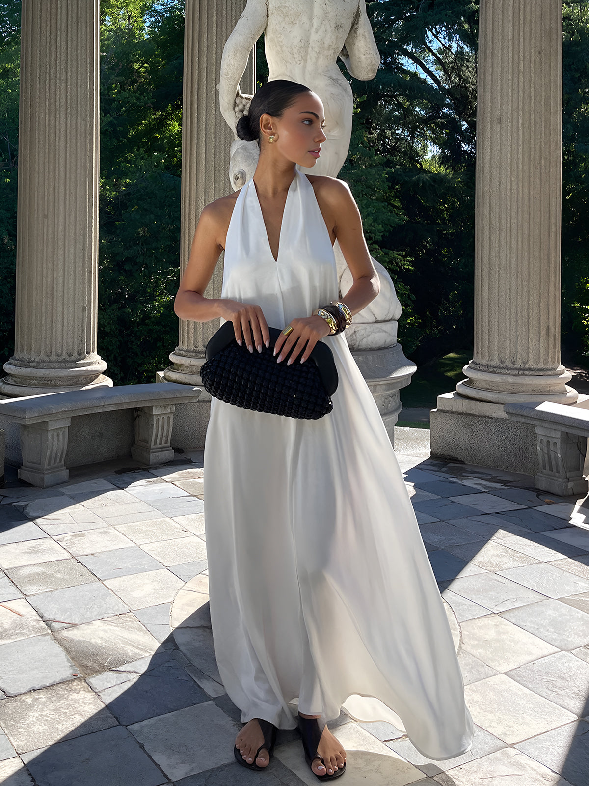 Callistari Halter V-Neck Sleeveless Long Dress-CALLISTARI