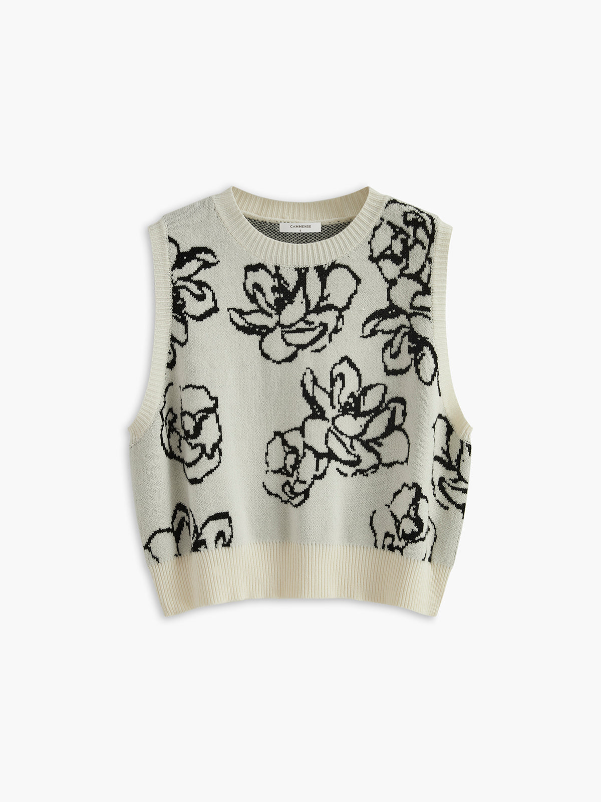 Crew Neck Floral Sweater Vest-CALLISTARI