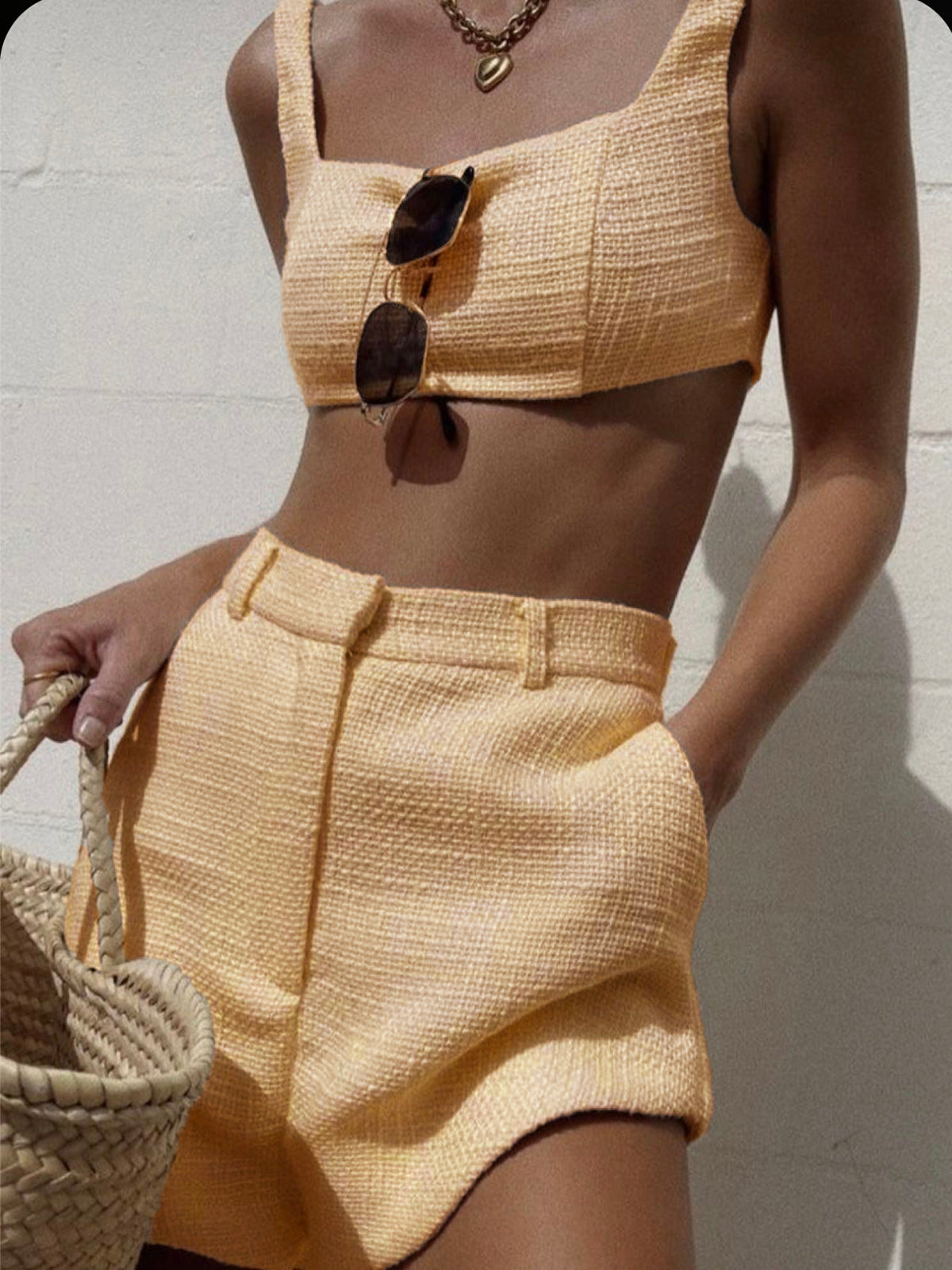 Tweed Backless Plain Shorts Set-CALLISTARI