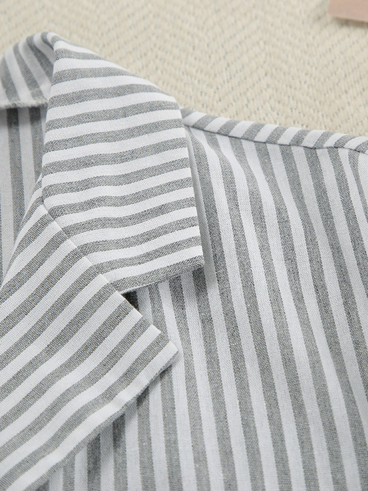 Pinstripe Lapel Long Sleeve Pants Set-CALLISTARI