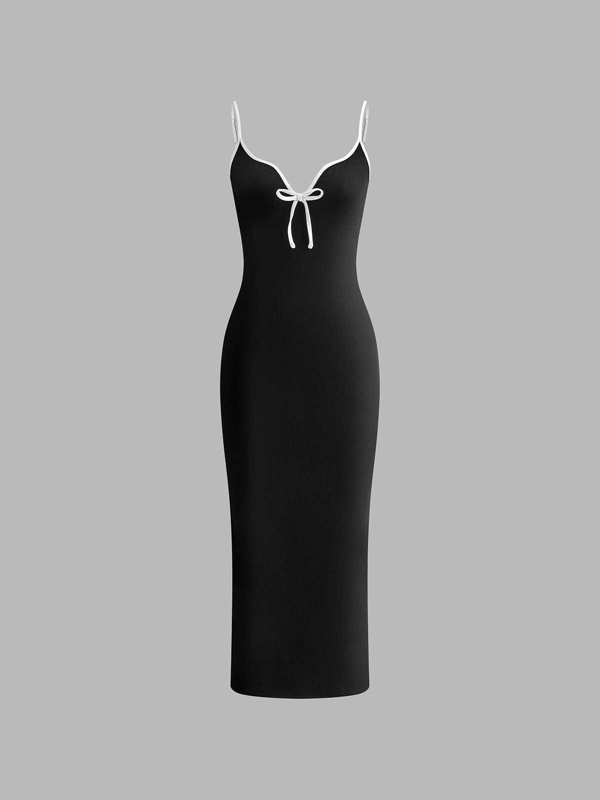 Callistari Ribbed Contrast Bow Cami Long Dress-CALLISTARI