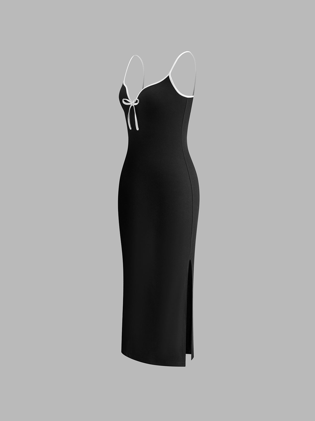 Callistari Ribbed Contrast Bow Cami Long Dress-CALLISTARI
