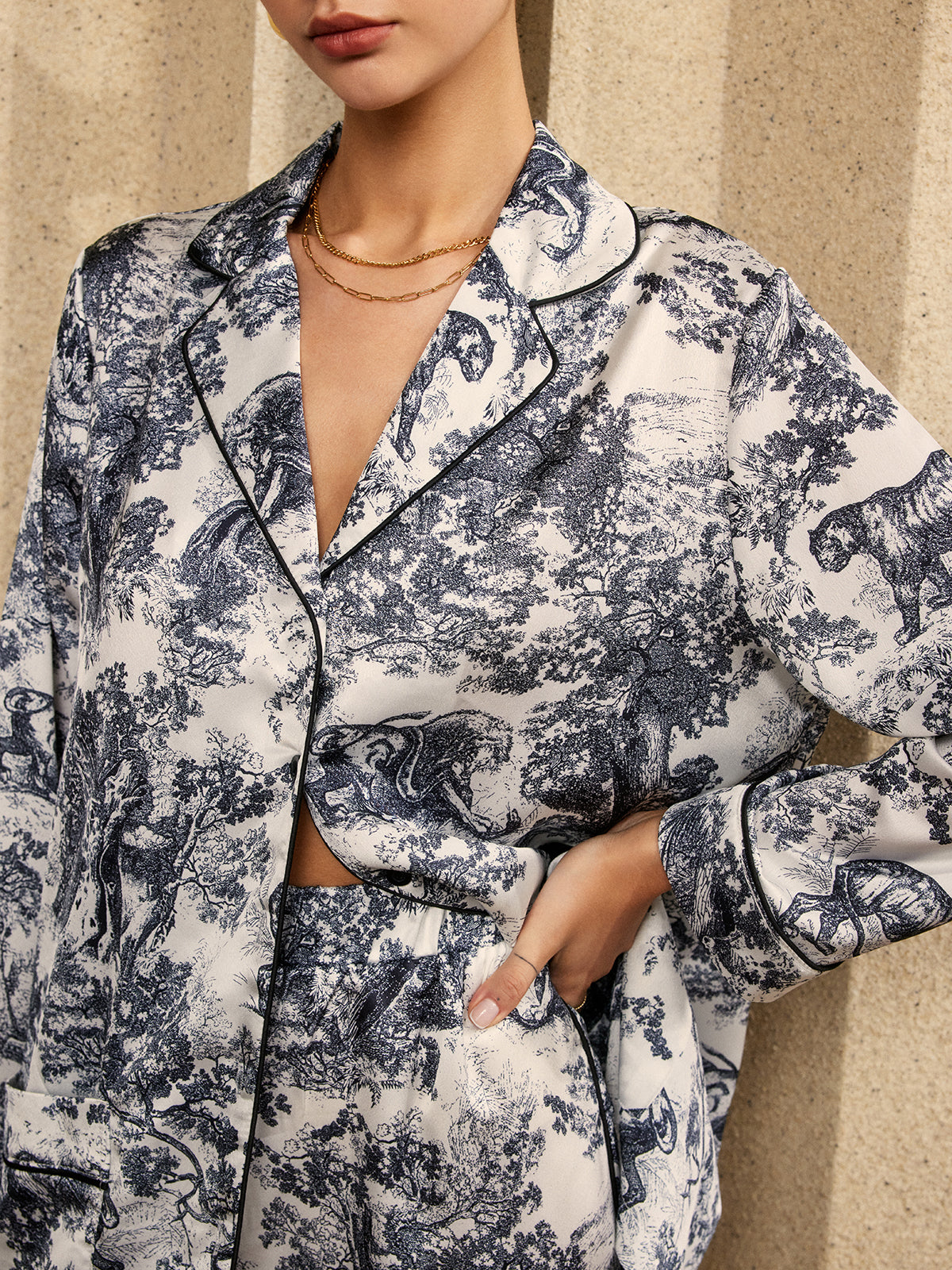 Vintage Printed Piping Pants Set-CALLISTARI