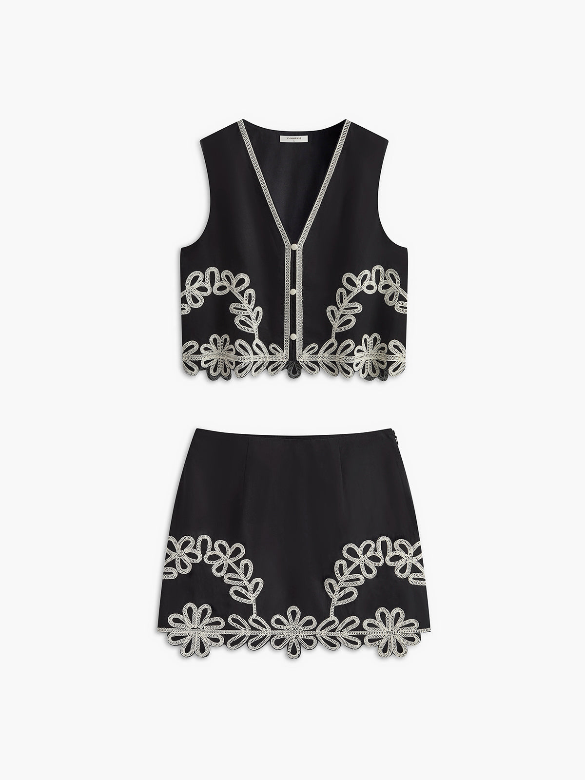 Embroidery Sleeveless Zipper Skirt Set-CALLISTARI