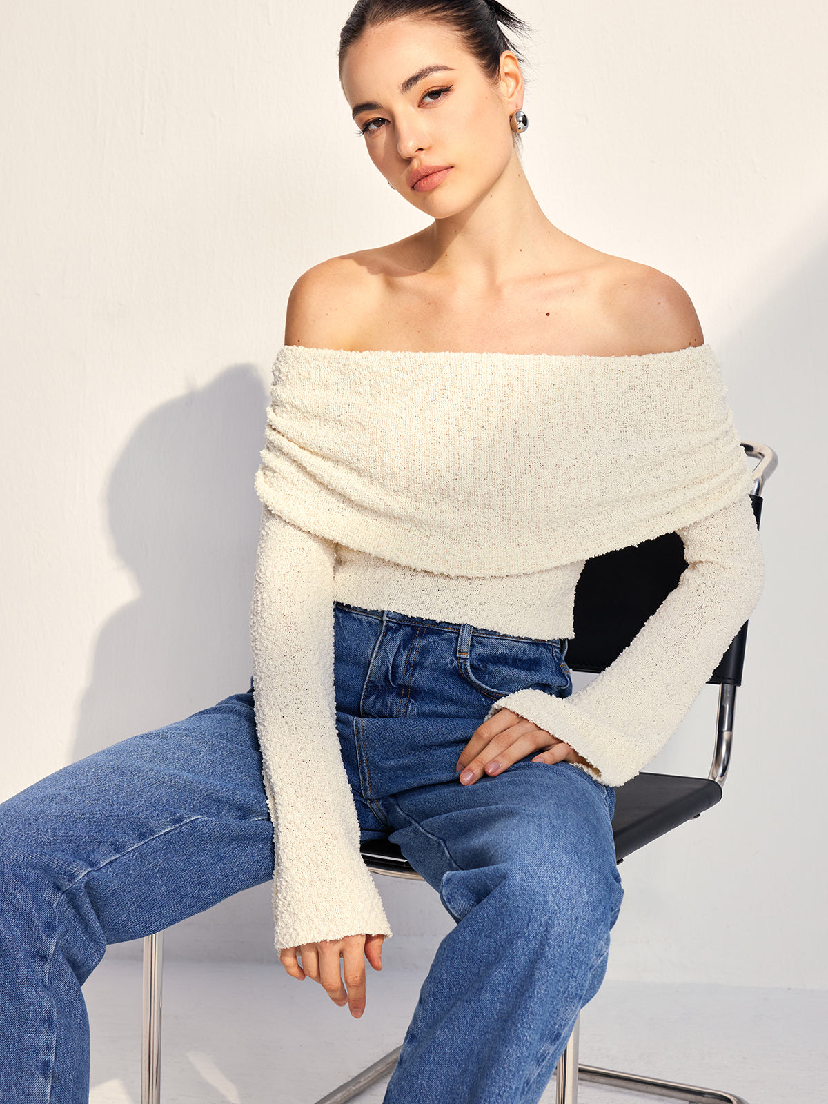 Callistari Off Shoulder Plain Knit Top-CALLISTARI