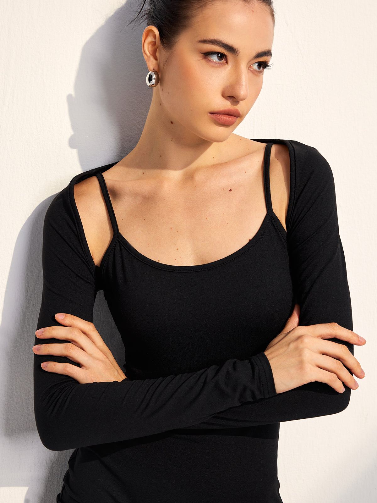 Callistari Suspender Jumpsuit With Long Sleeve Cardigan-CALLISTARI