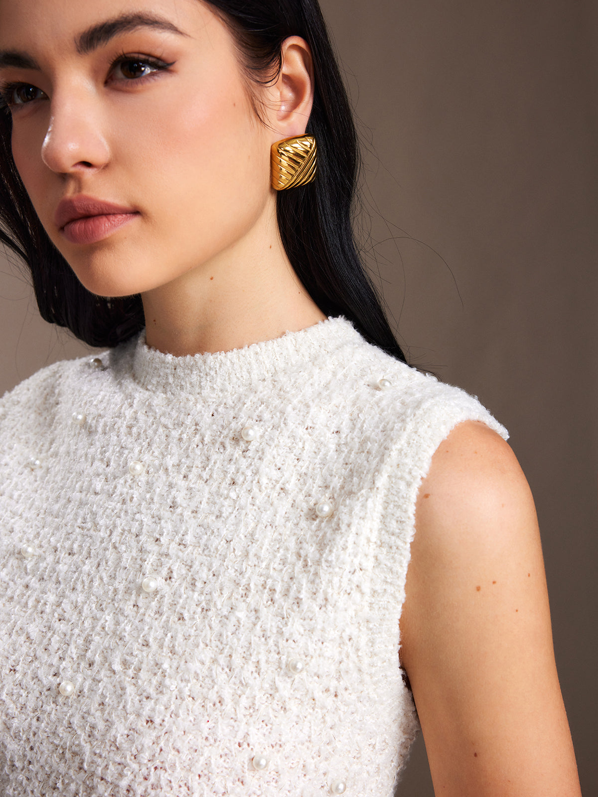 Callistari Pearl Beaded Sweater Tank Dress-CALLISTARI