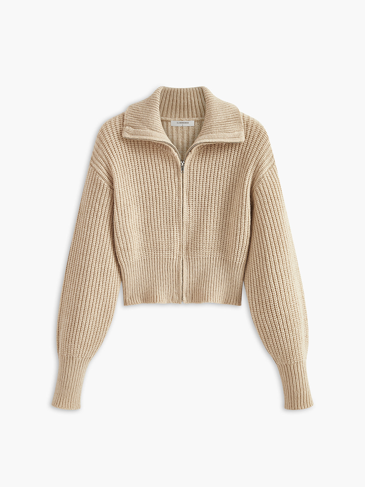 Ribbed Zipper Lapel Cardigan-CALLISTARI