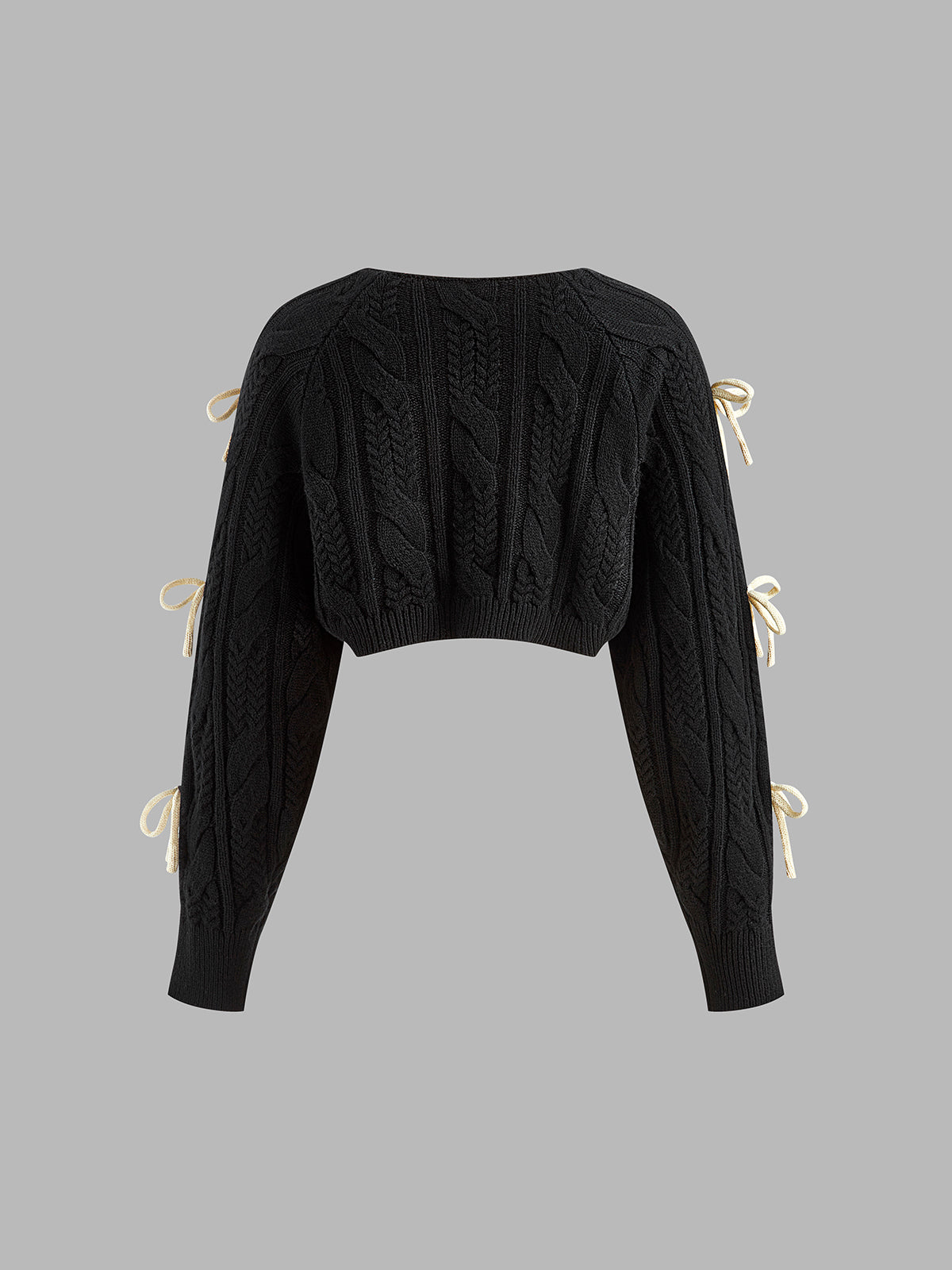 Callistari Bow Knotted Cable Knit Cardigan-CALLISTARI