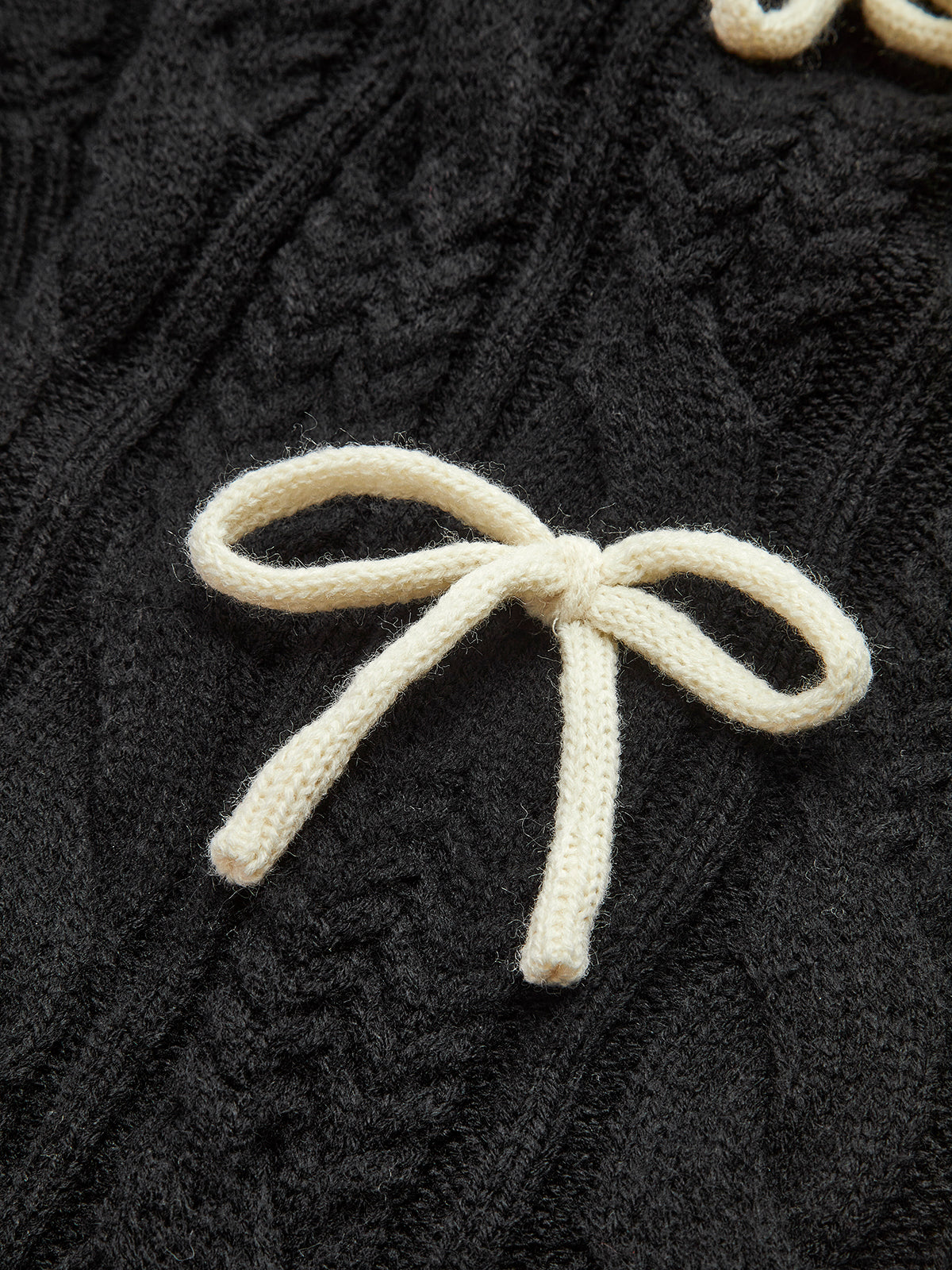 Callistari Bow Knotted Cable Knit Cardigan-CALLISTARI