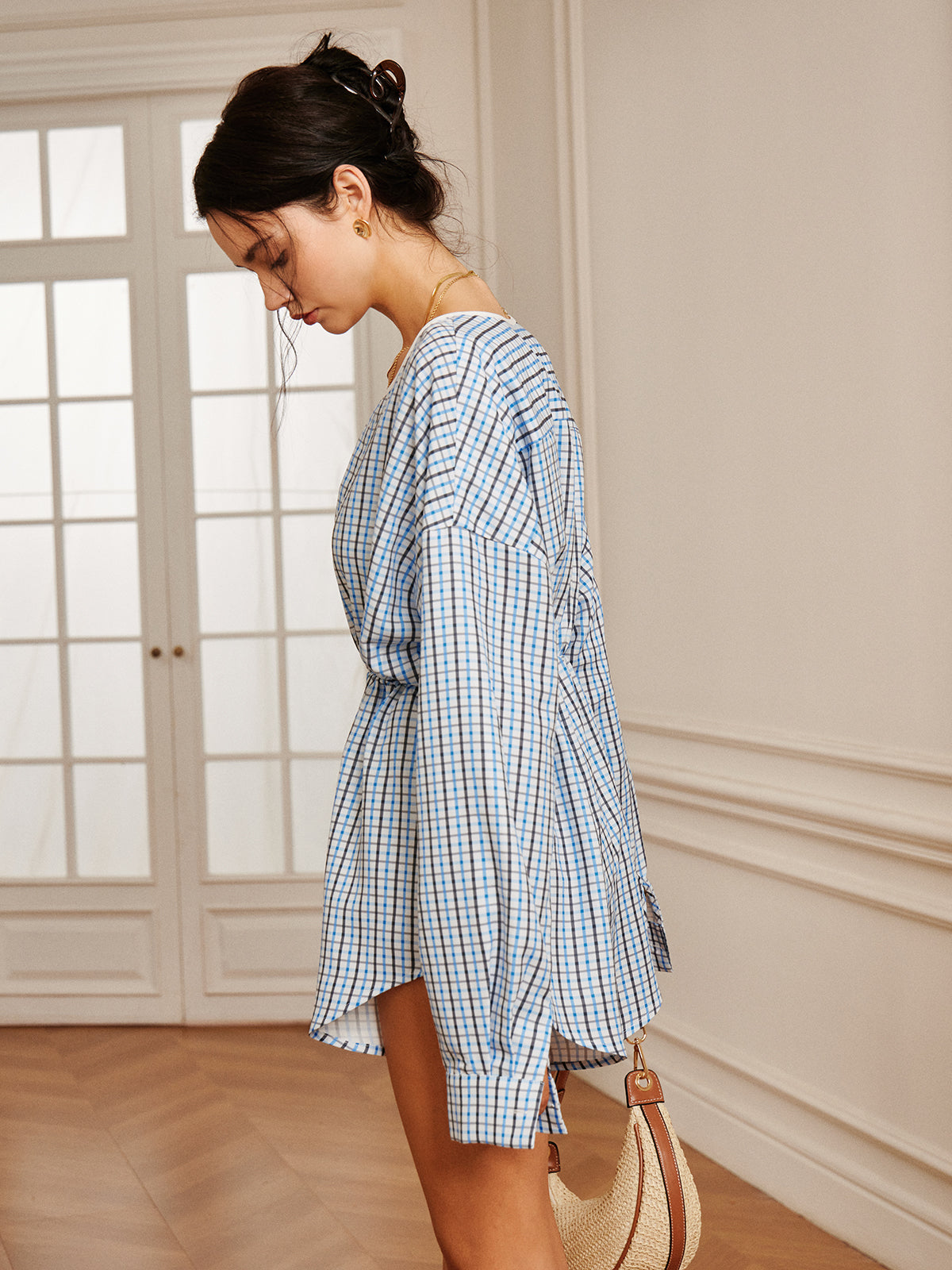Plaid Button Pleated Jumpsuit-CALLISTARI