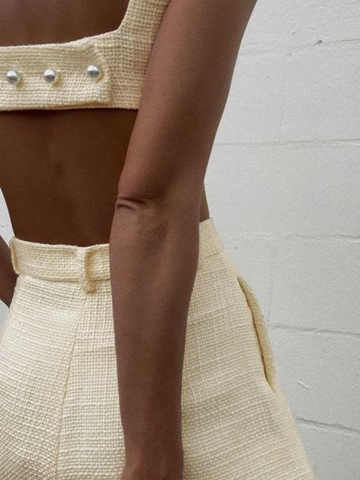 Tweed Backless Plain Shorts Set-CALLISTARI