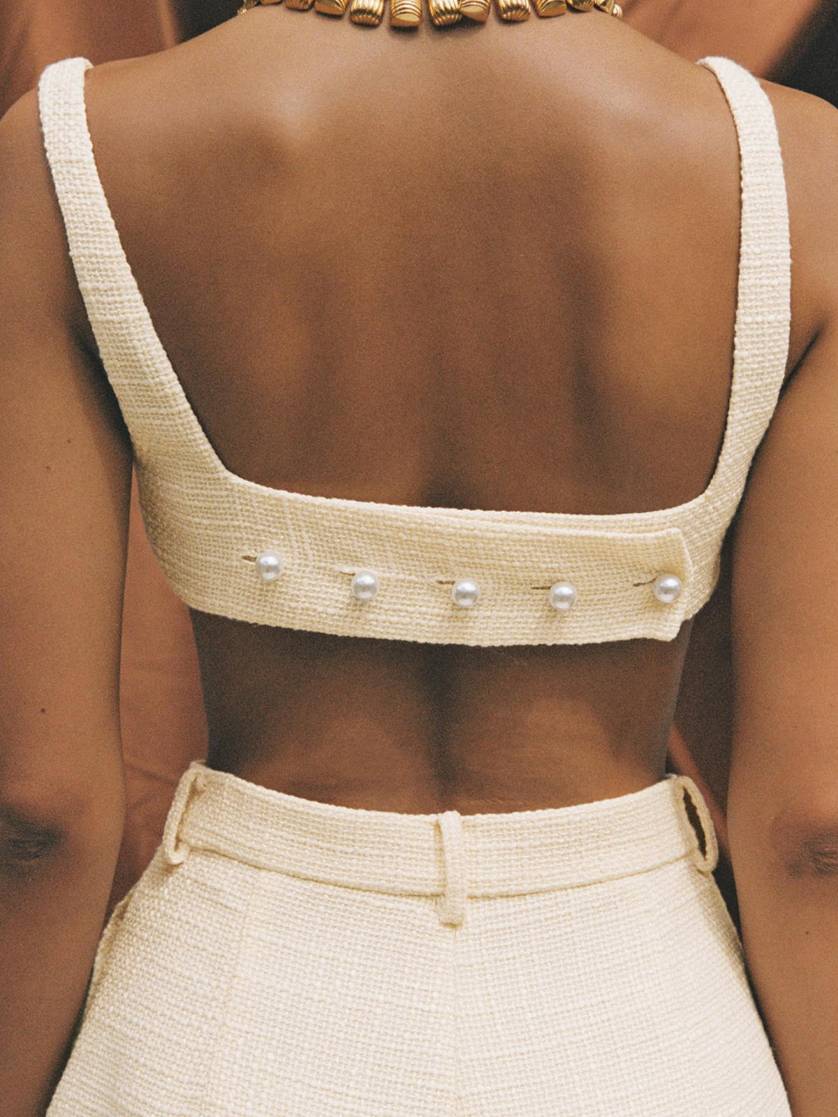 Tweed Backless Plain Shorts Set-CALLISTARI