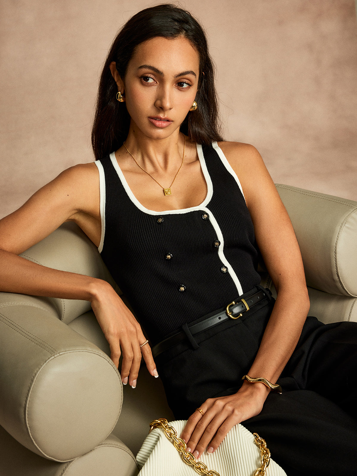 Callistari Contrast Trim Breasted Sweater Vest-CALLISTARI