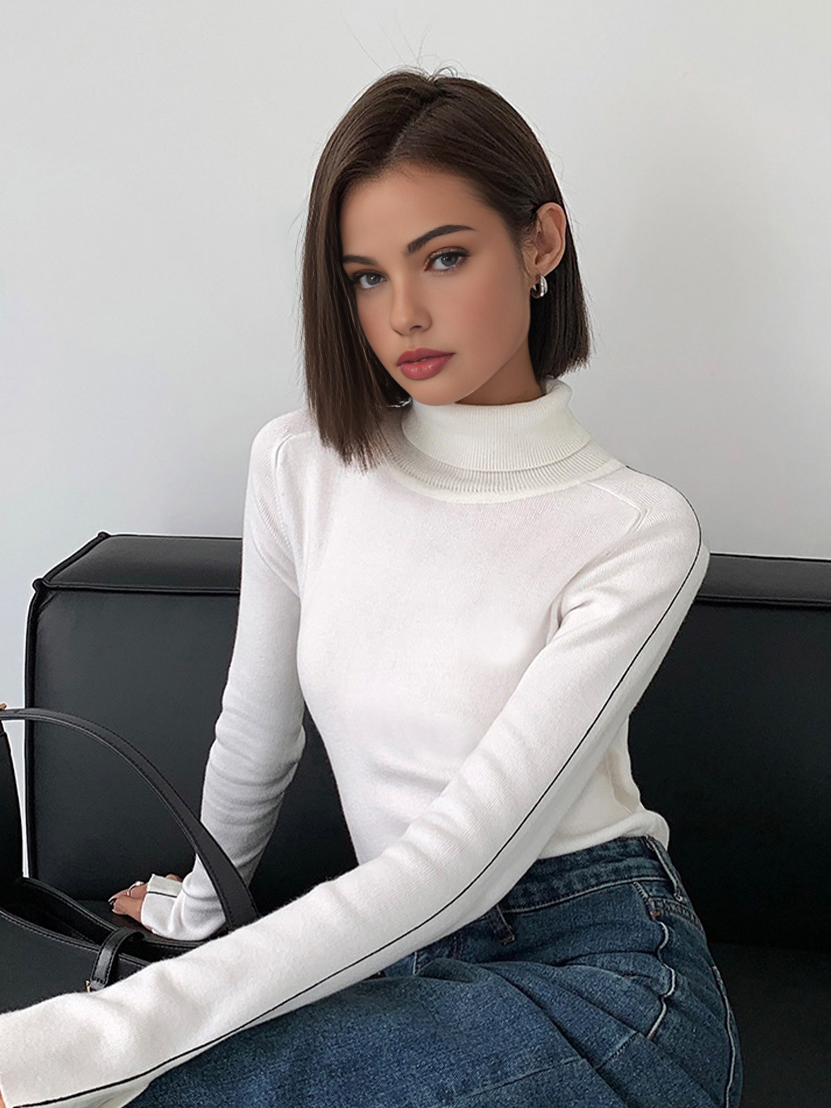 Callistari Contrast Piping Turtleneck Sweater-CALLISTARI