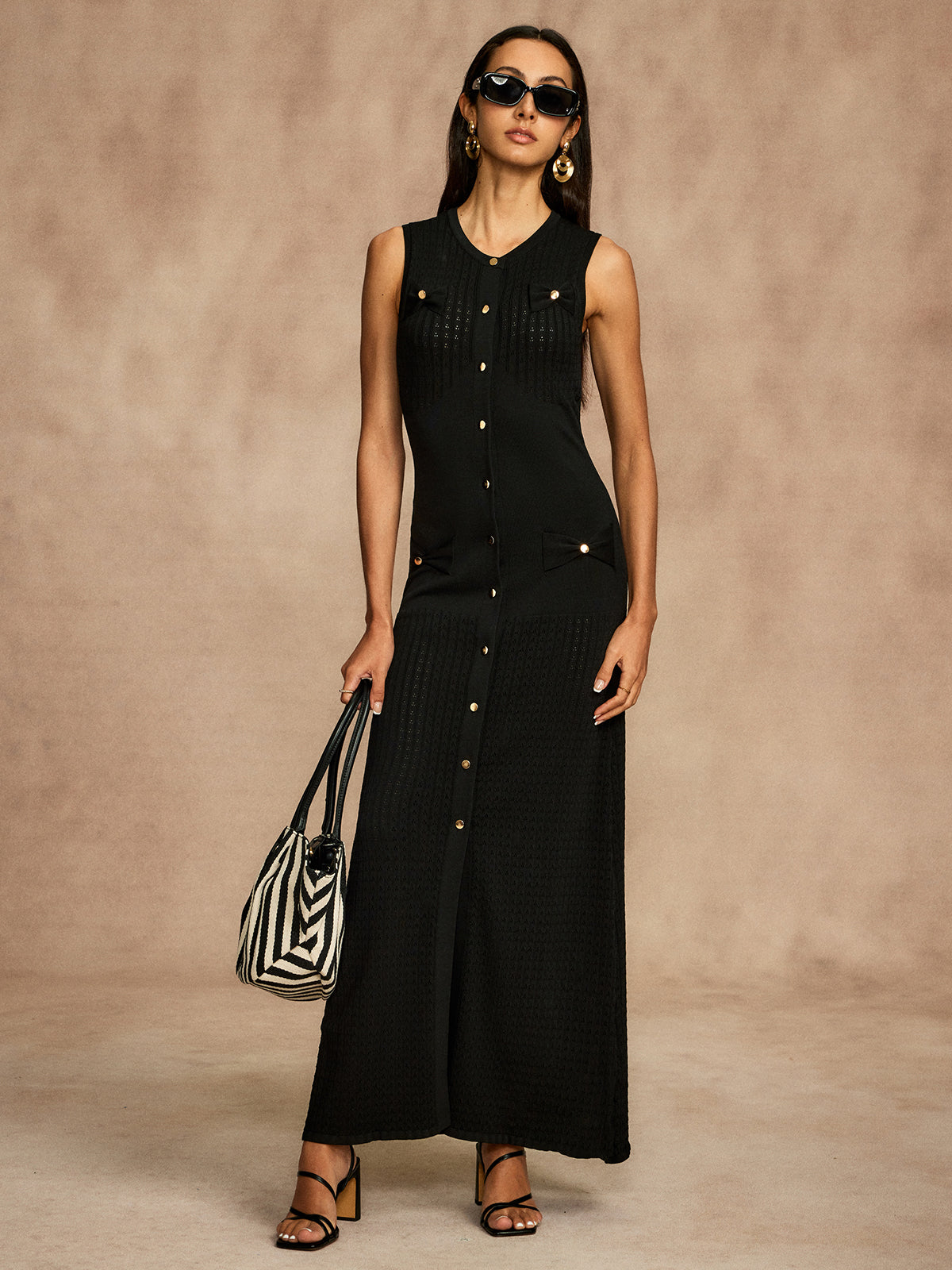 Callistari Pointelle Split Button Sweater Dress-CALLISTARI