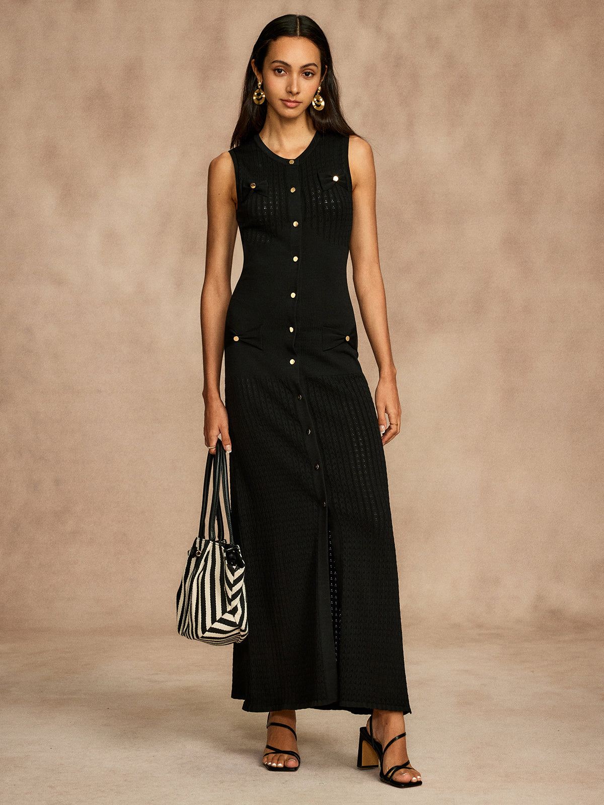 Callistari Pointelle Split Button Sweater Dress-CALLISTARI