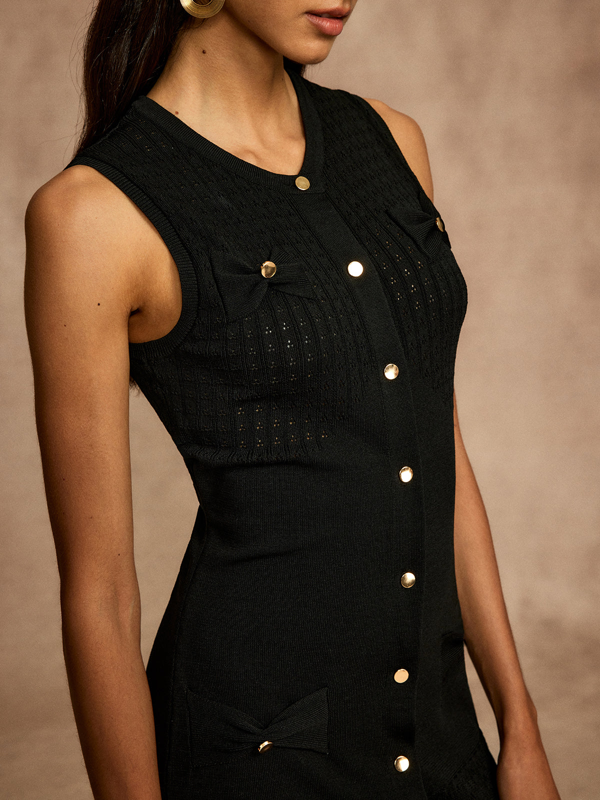 Callistari Pointelle Split Button Sweater Dress-CALLISTARI