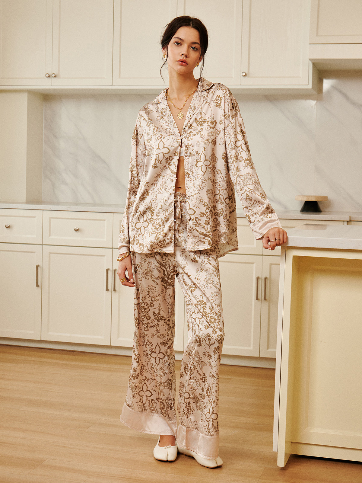 Floral Printed Pajama Pants Set-CALLISTARI