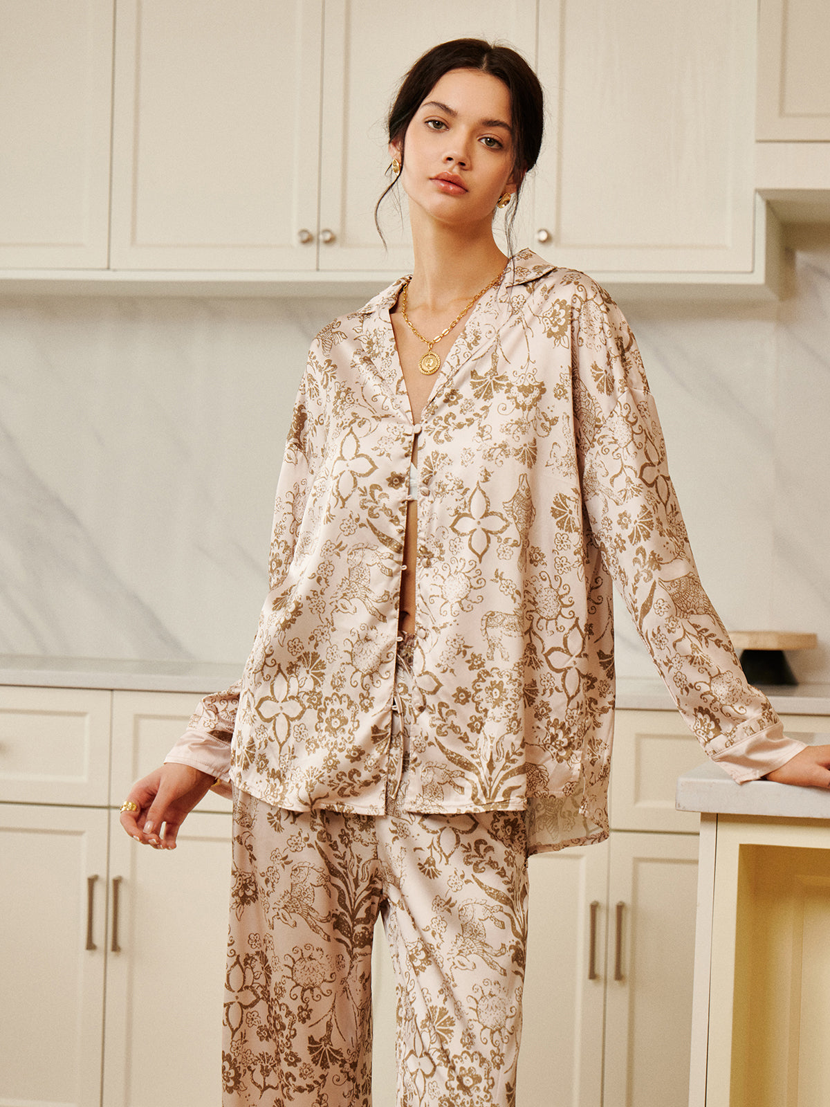 Floral Printed Pajama Pants Set-CALLISTARI
